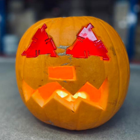 Carved pumpkin with Crystal Polydron eyes